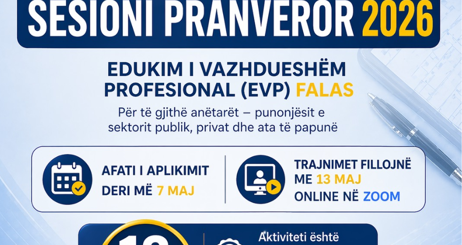 7 maji është afati i fundit për të aplikuar në sesionin Pranveror 2026 për Edukimin e Vazhdueshëm Profesional